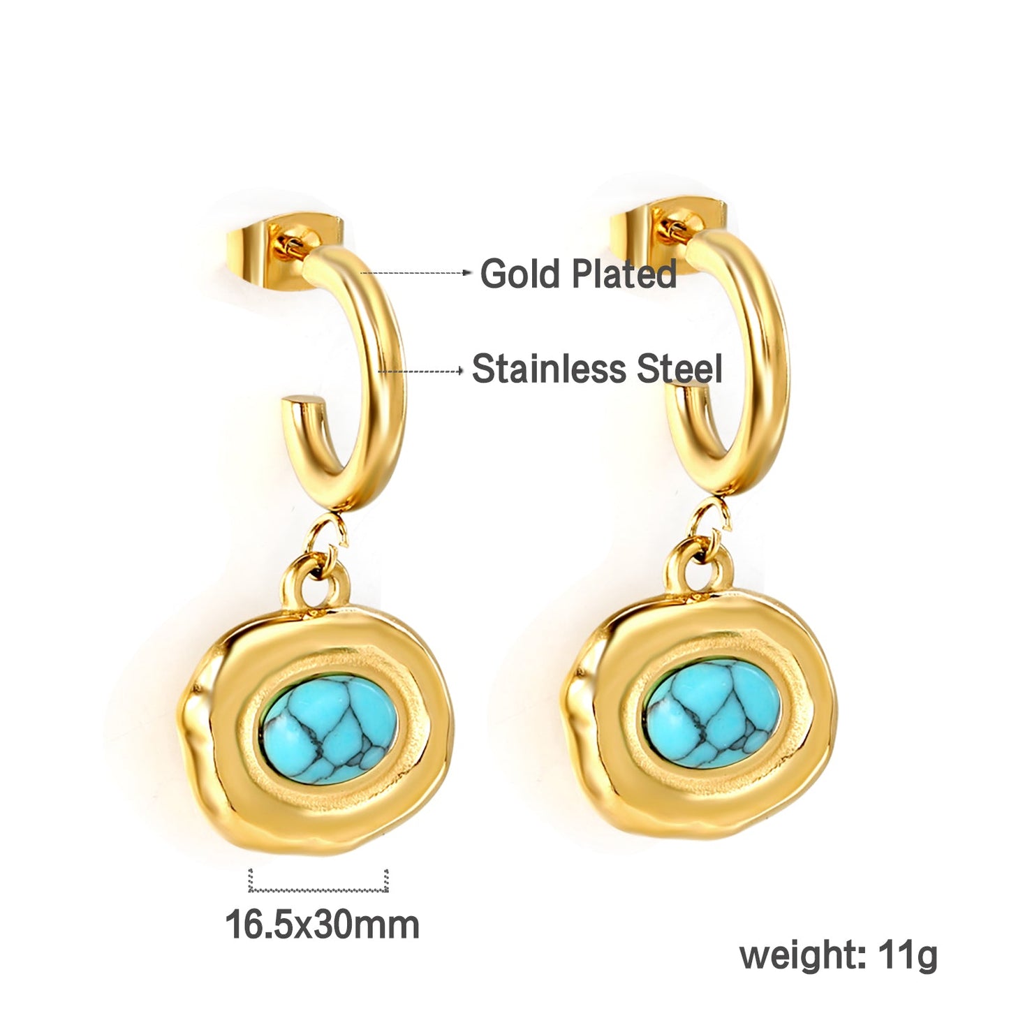 C-Shape + Oval Shaped with Oval Blue Turquoise Earrings 16.5*30mm asonjewelry