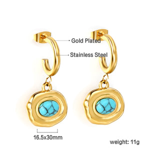 C-Shape + Oval Shaped with Oval Blue Turquoise Earrings 16.5*30mm