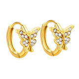10.3 x 8.8mm butterfly-shaped white zirconia earring with a 2.2mm earring post and a 10mm inner diameter, gold-colored