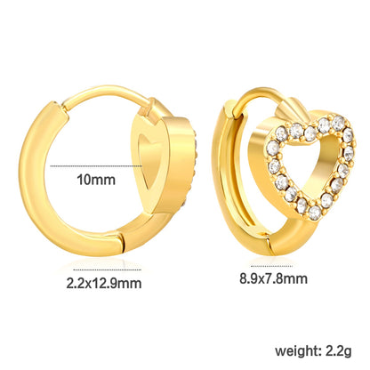 8.9 x 7.8mm heart-shaped openwork with white zirconia, ear hook 2.2 x inner diameter 10mm, gold earrings asonjewelry