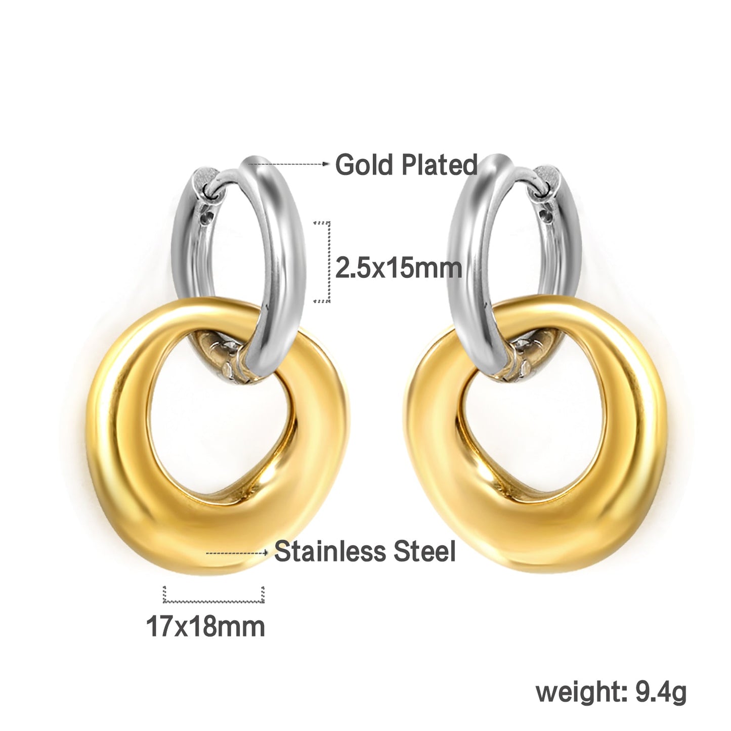 2.5x15mm Circle with Shaped Hoop Earrings 17*18mm asonjewelry