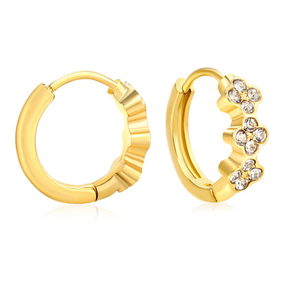 4.4 x 10.3mm three flower-shaped imitation white Czech diamonds, ear hooks 2.2 x inner diameter 10mm, earrings in gold asonjewelry