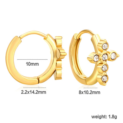 8x10.2mm cross-shaped imitation white Czech diamond earring with a 2.2mm post and a 10mm inner diameter, gold color asonjewelry