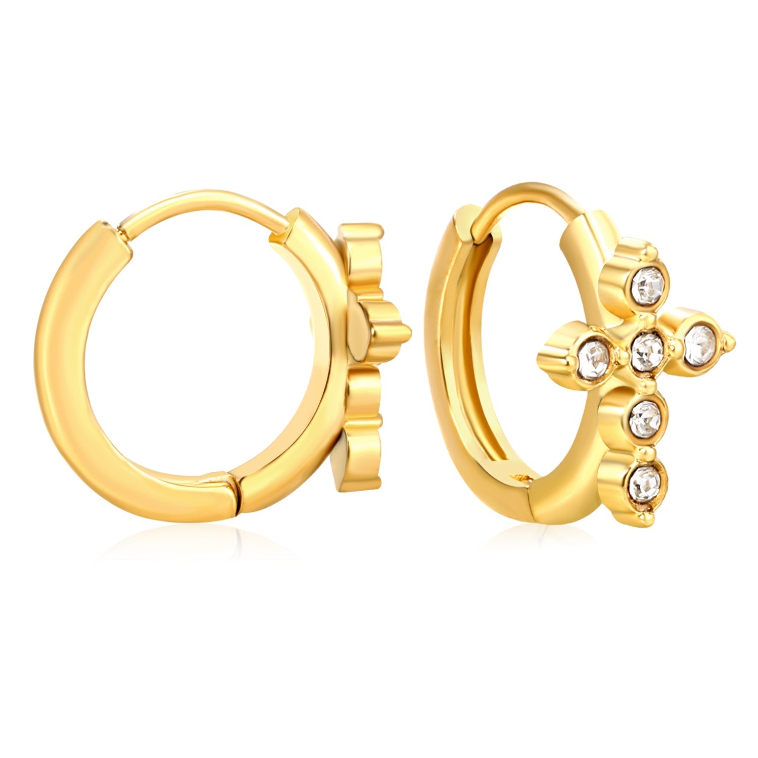 8x10.2mm cross-shaped imitation white Czech diamond earring with a 2.2mm post and a 10mm inner diameter, gold color asonjewelry