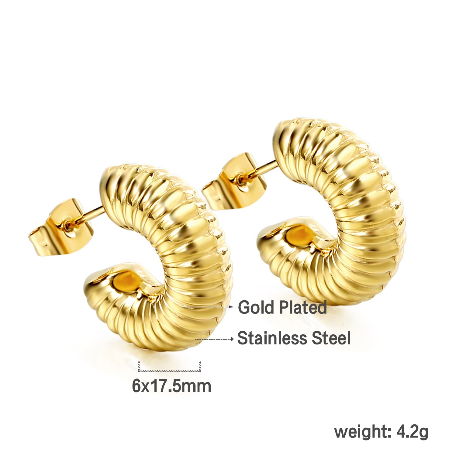 C-Shaped Horizontal Stud Earrings 6*17.5 asonjewelry