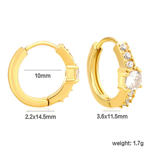 3.6 x 11.5mm round with white zirconia, earring hook 2.2 x inner diameter 10mm, gold-colored earrings
