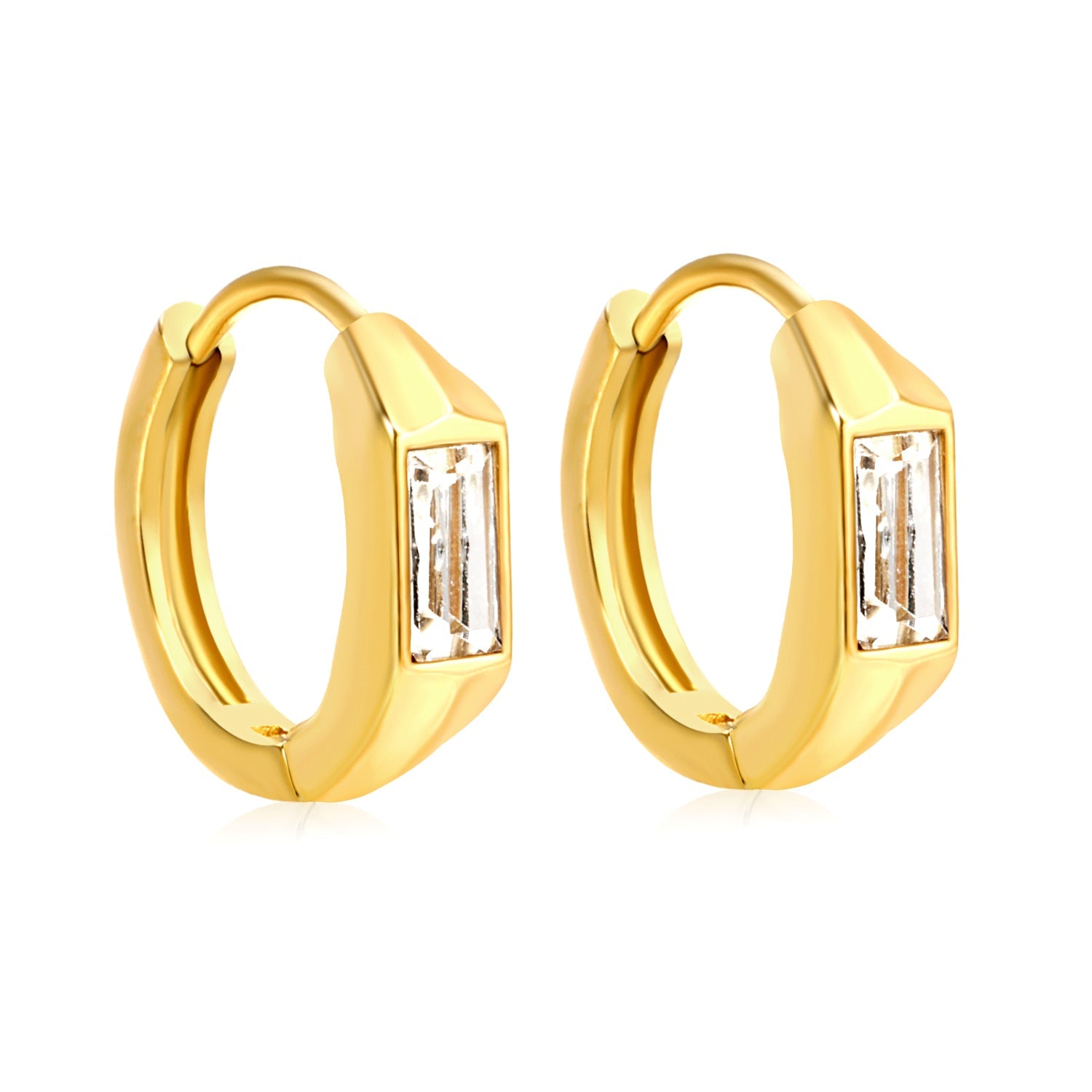 3.5 x 7.7 mm square-shaped imitation white Czech diamond earring, ear hook 2.2 x inner diameter 10 mm, earring, gold color asonjewelry