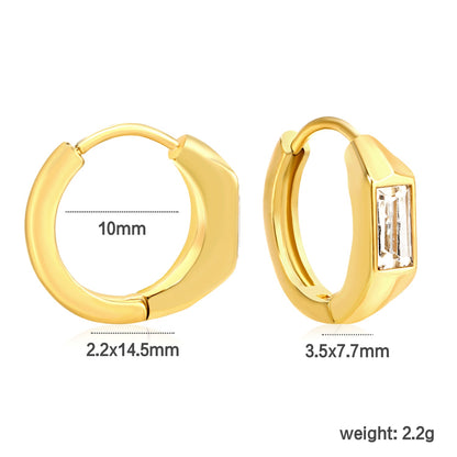 3.5 x 7.7 mm square-shaped imitation white Czech diamond earring, ear hook 2.2 x inner diameter 10 mm, earring, gold color asonjewelry