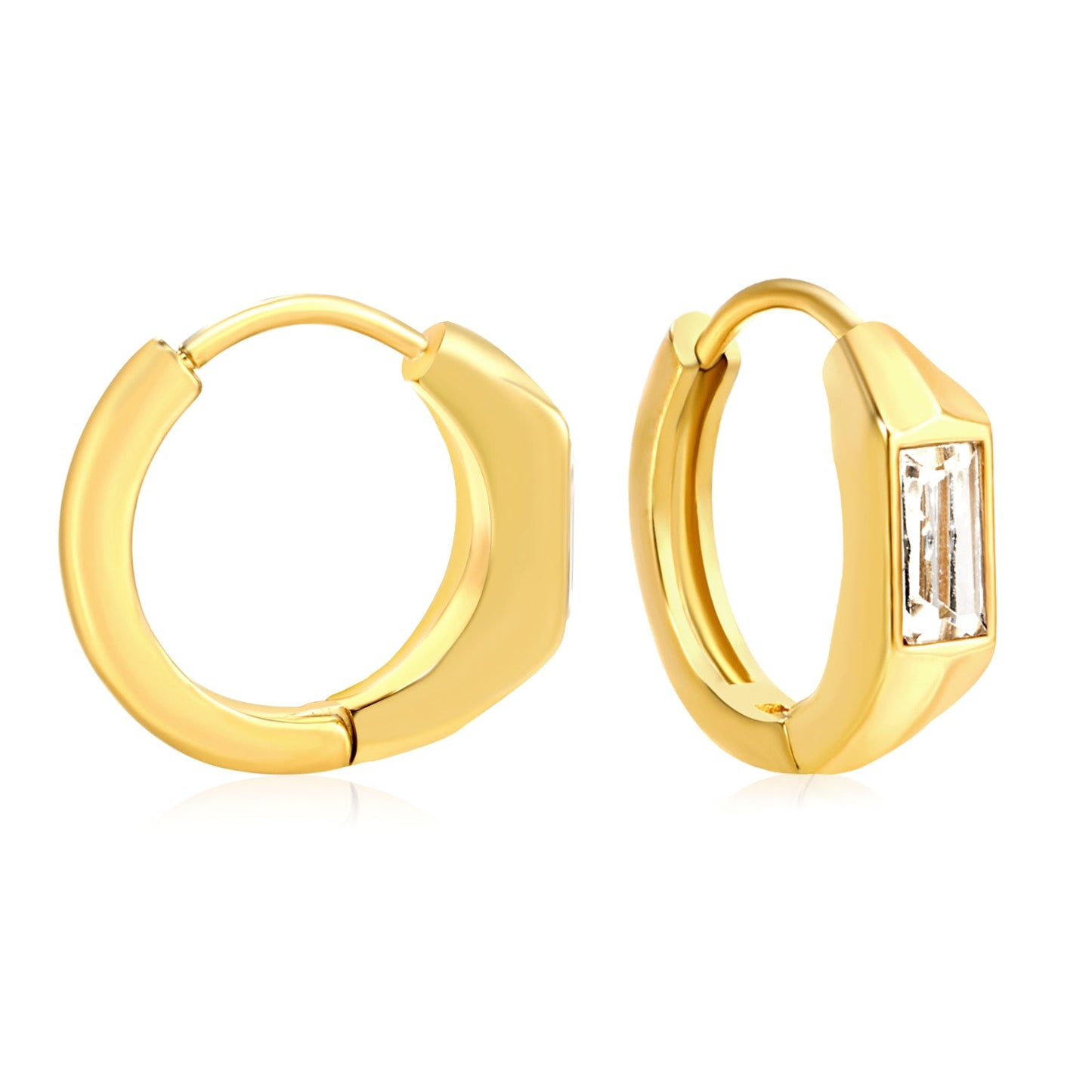 3.5 x 7.7 mm square-shaped imitation white Czech diamond earring, ear hook 2.2 x inner diameter 10 mm, earring, gold color asonjewelry