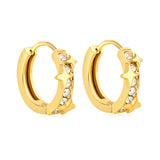 5.4 x 12mm star + half-circle imitation white Czech diamonds, earring posts 2.2 x inner diameter 10mm, gold-colored earrings