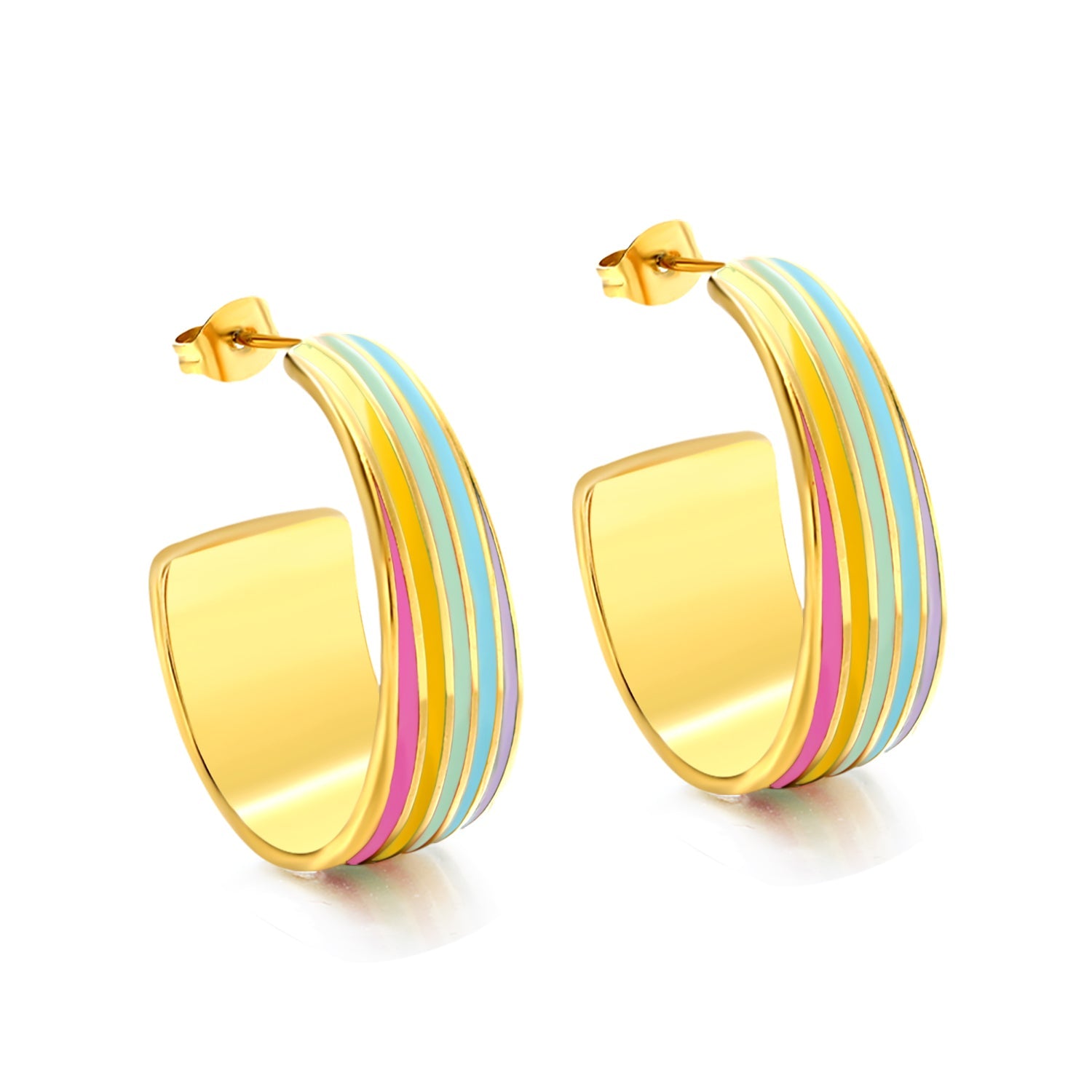 Oval C shape with mixed color with rose yellow blue & red green orange drop earrings 13.6*30.6mm asonjewelry