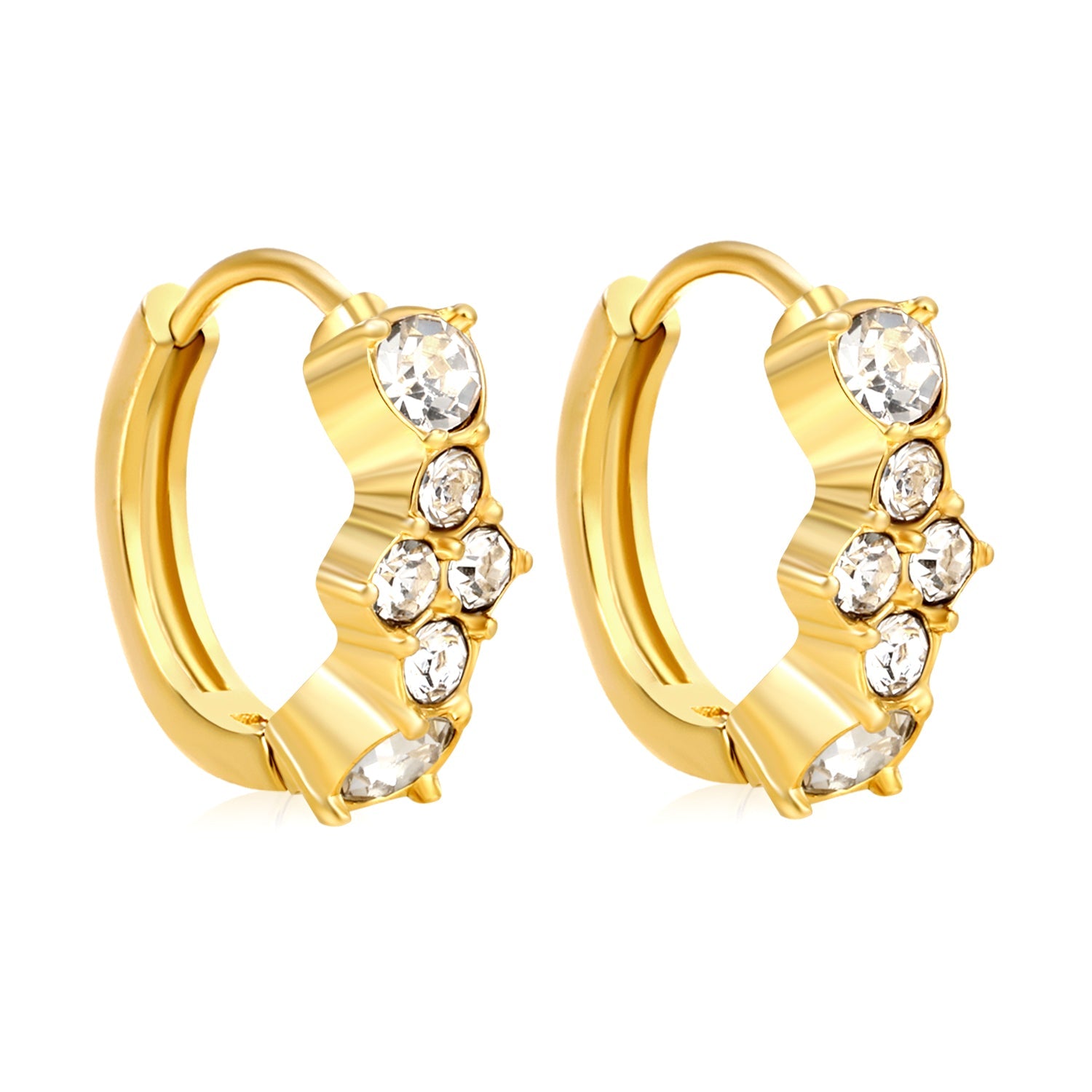 5.7 x 12.5mm Six-Piece Round White Zirconia Stud Earrings with 2.2mm Post and 10mm Inner Diameter, Gold asonjewelry
