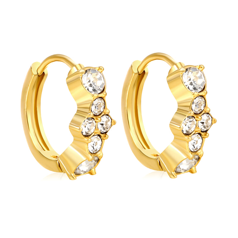 5.7 x 12.5mm Six-Piece Round White Zirconia Stud Earrings with 2.2mm Post and 10mm Inner Diameter, Gold