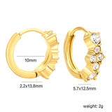 5.7 x 12.5mm Six-Piece Round White Zirconia Stud Earrings with 2.2mm Post and 10mm Inner Diameter, Gold