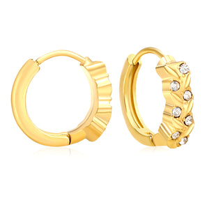3.5 x 11mm Grass Ring with Imitation White Czech Diamonds, Ear Hook 2.2 x Inner Diameter 10mm, Earrings, Gold