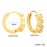 3.5 x 11mm Grass Ring with Imitation White Czech Diamonds, Ear Hook 2.2 x Inner Diameter 10mm, Earrings, Gold