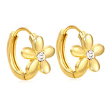 10mm flower-shaped white zirconia earring with a 2.2mm post and a 10mm inner diameter, gold color