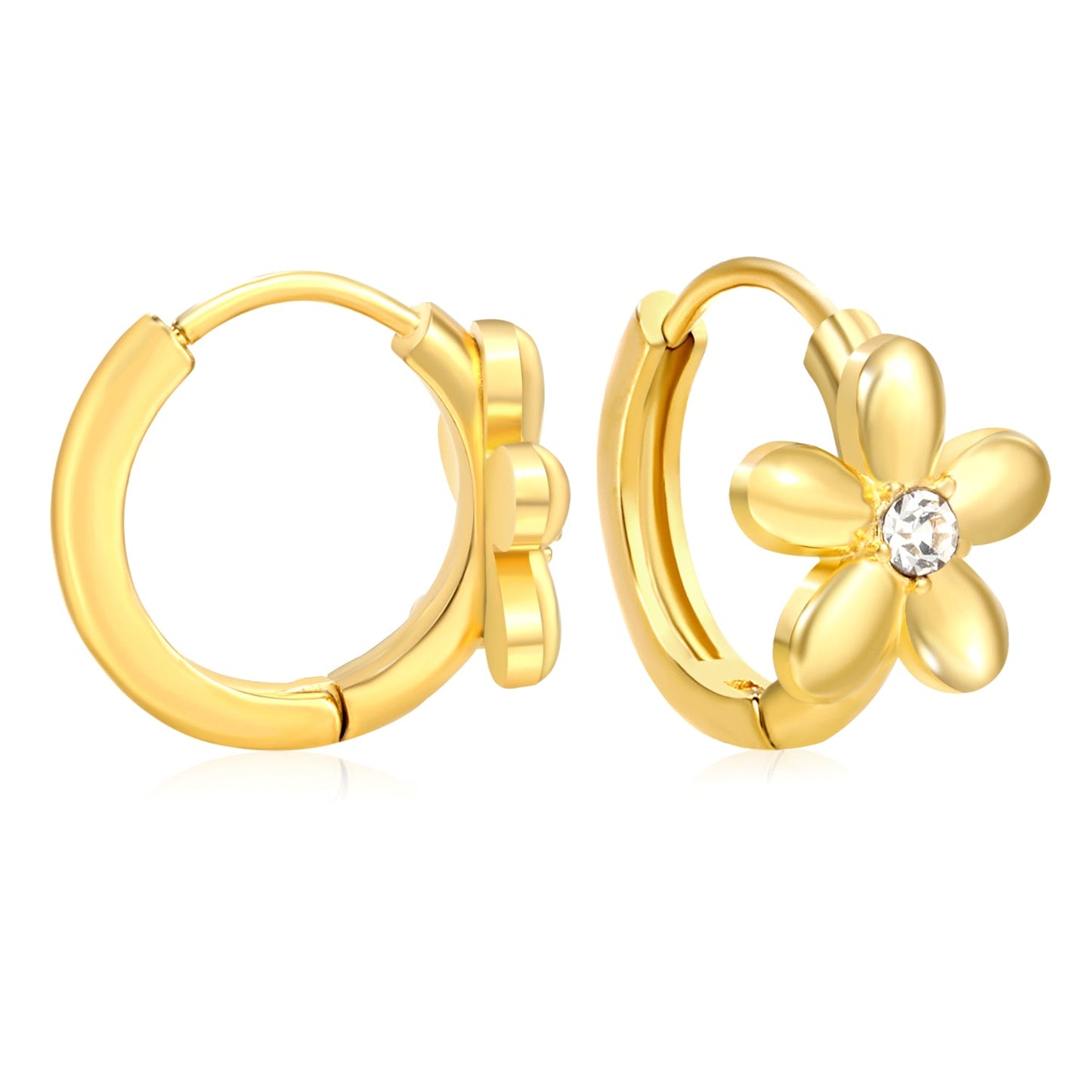 10mm flower-shaped white zirconia earring with a 2.2mm post and a 10mm inner diameter, gold color asonjewelry