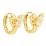 9.1 x 6.8mm Semi-Hollow Butterfly with White Zirconia Earring Hook 2.2 x Inner Diameter 10mm Earring Gold
