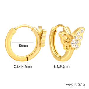 9.1 x 6.8mm Semi-Hollow Butterfly with White Zirconia Earring Hook 2.2 x Inner Diameter 10mm Earring Gold