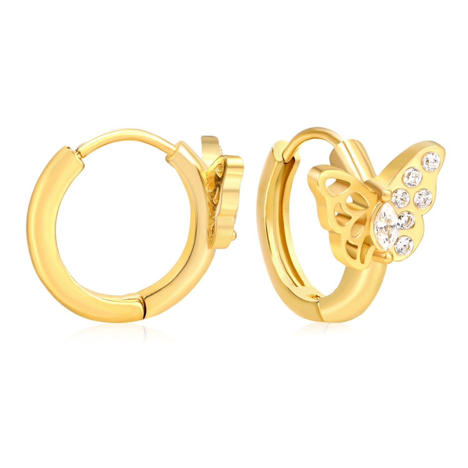 9.1 x 6.8mm Semi-Hollow Butterfly with White Zirconia Earring Hook 2.2 x Inner Diameter 10mm Earring Gold asonjewelry
