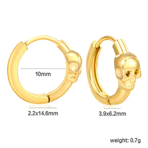 3.9 x 6.2 mm skull-shaped polished earring, ear hook 2.2 x inner diameter 10 mm, earring, gold color