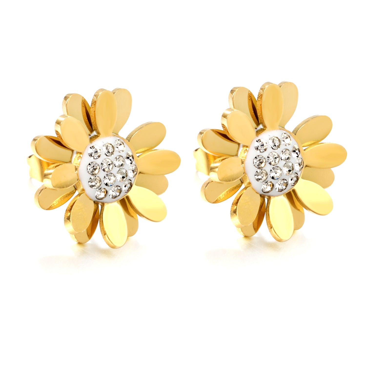 Daisy with White Clay White Diamond Earrings 14.8*14.8mm Gold Color asonjewelry