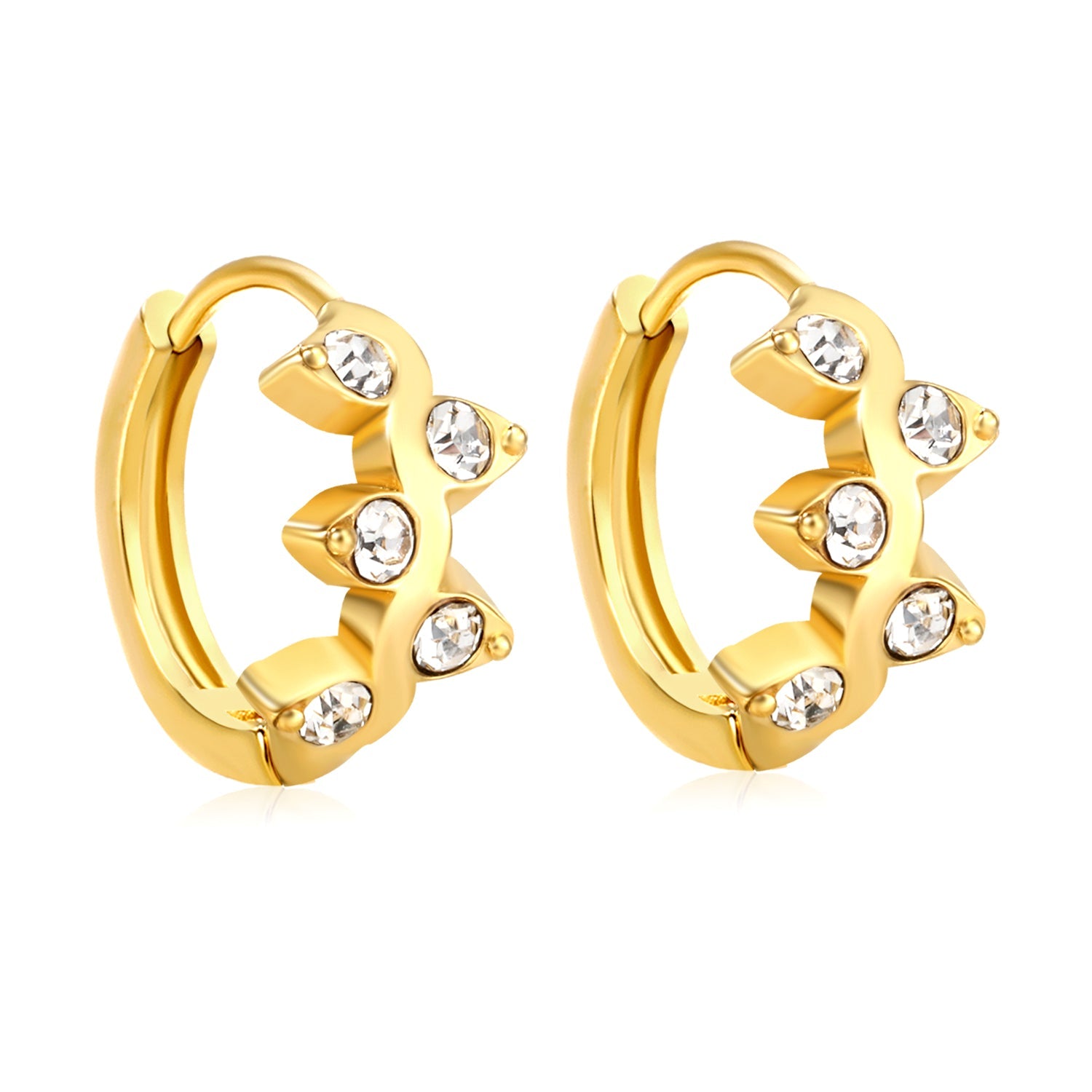 6.8 x 10.6mm vine-shaped white Czech crystal stud earrings with 2.2mm post and 10mm inner diameter, gold-plated asonjewelry