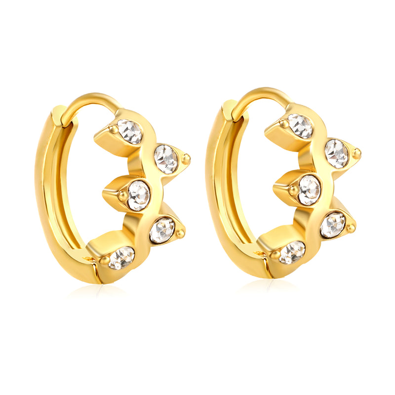 6.8 x 10.6mm vine-shaped white Czech crystal stud earrings with 2.2mm post and 10mm inner diameter, gold-plated