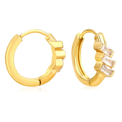 4.2 x 8mm three oblique square-shaped white zirconia earrings with 2.2 x 10mm inner diameter ear hooks, gold color asonjewelry