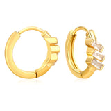 4.2 x 8mm three oblique square-shaped white zirconia earrings with 2.2 x 10mm inner diameter ear hooks, gold color