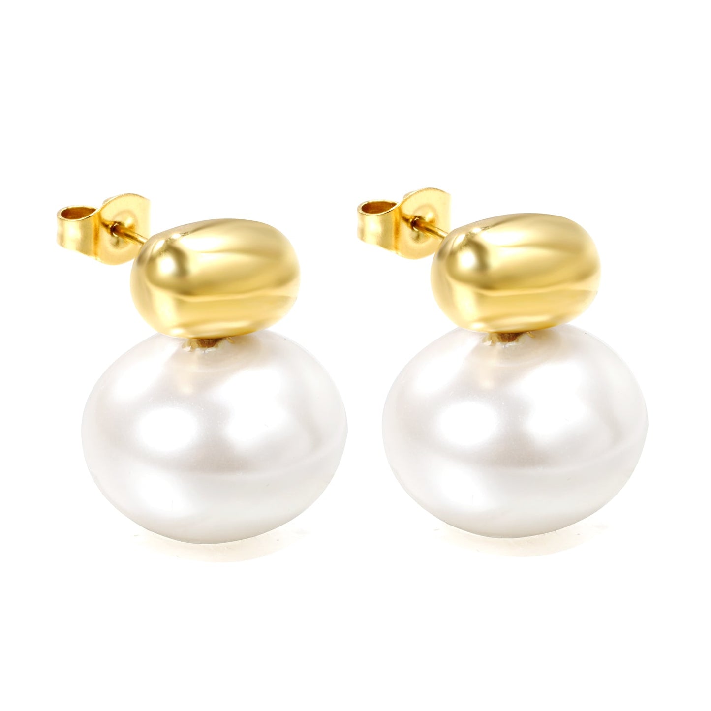 10.6*6.5mm Hollow Cylinder with Flat Round White Pearl Earrings 16.2*12.2mm asonjewelry