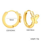 6.2 x 6.4mm Polished Butterfly, Ear Hook 2.2 x Inner Diameter 10mm, Earrings, Gold