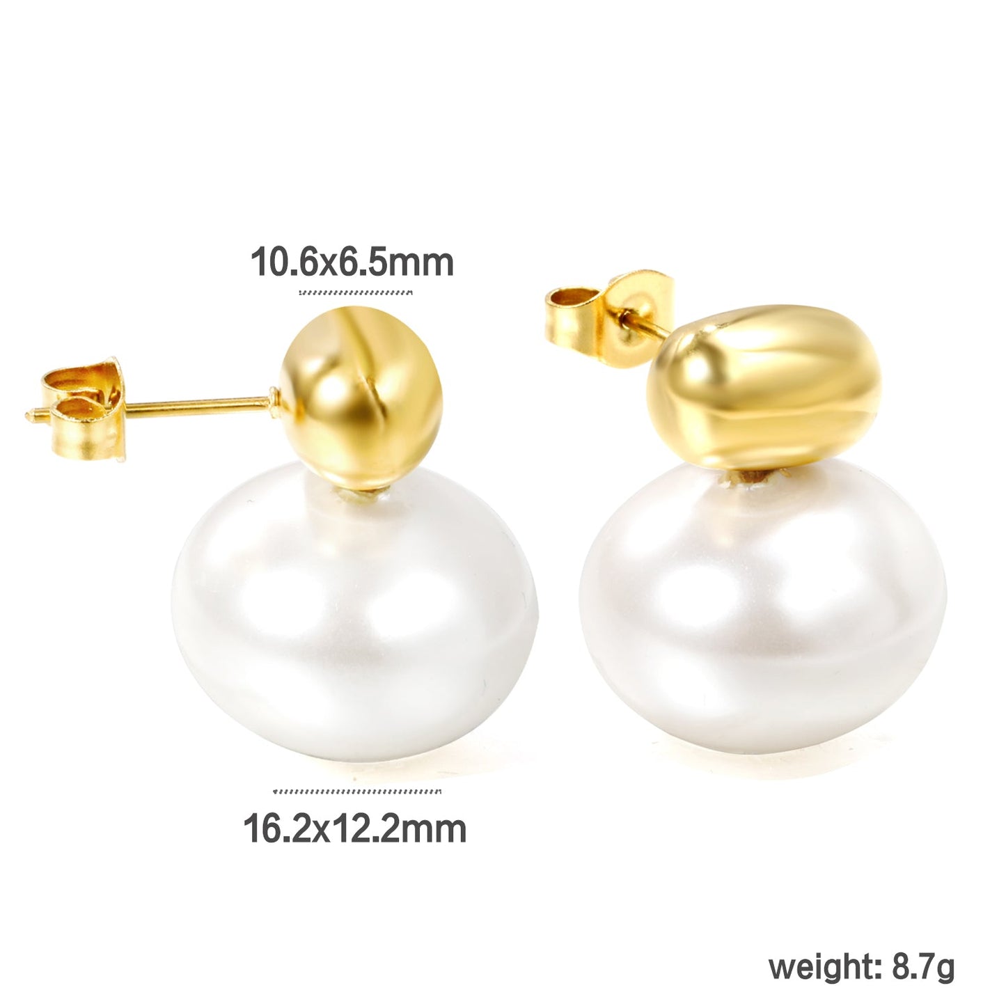 10.6*6.5mm Hollow Cylinder with Flat Round White Pearl Earrings 16.2*12.2mm asonjewelry