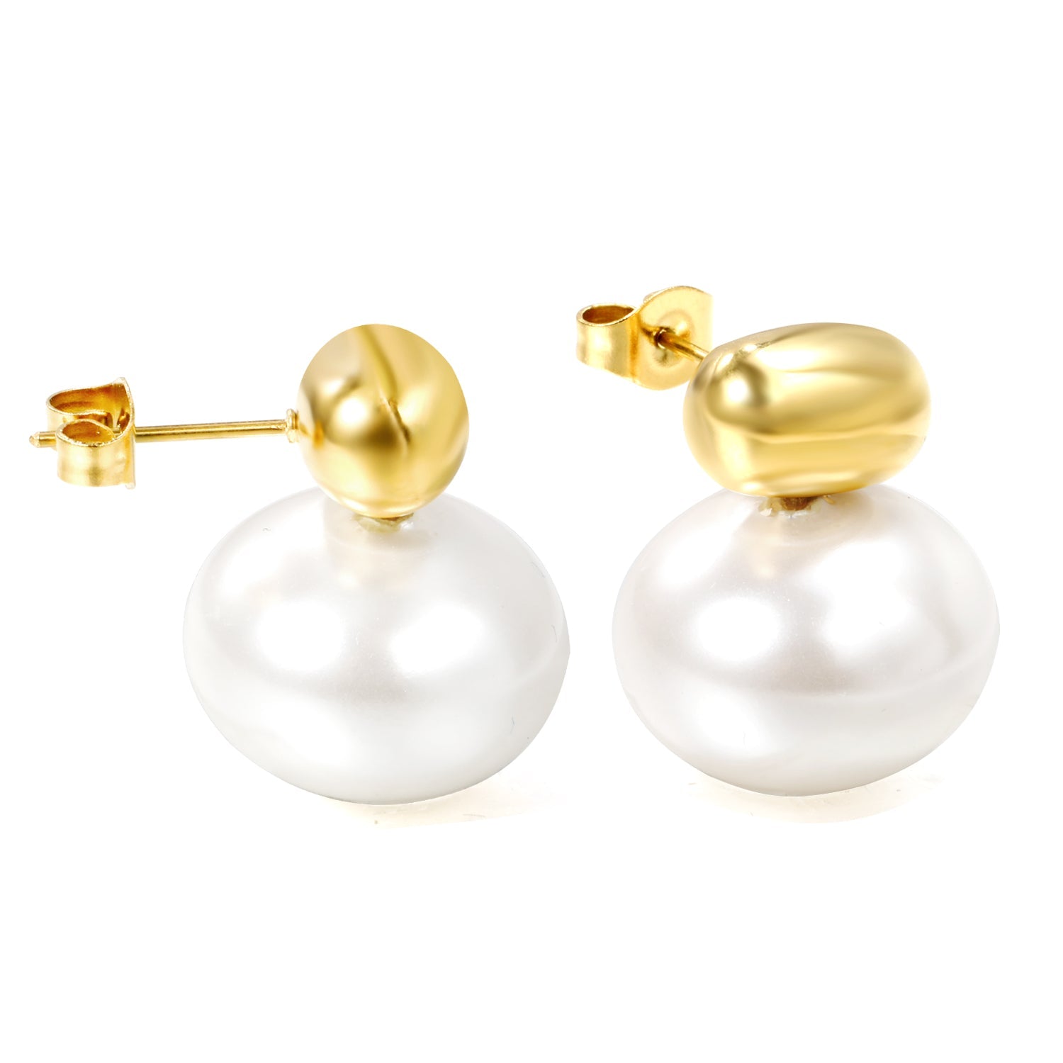10.6*6.5mm Hollow Cylinder with Flat Round White Pearl Earrings 16.2*12.2mm asonjewelry