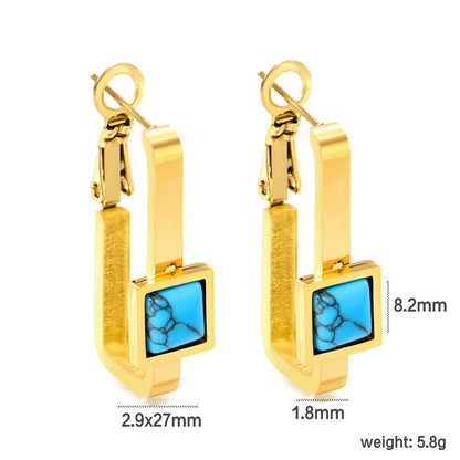 1.8*2.9*27mm Rectangle Loop with Square Turquoise Earrings 8.2*8.2mm asonjewelry