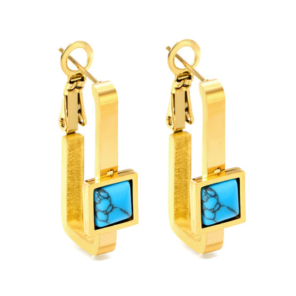 1.8*2.9*27mm Rectangle Loop with Square Turquoise Earrings 8.2*8.2mm asonjewelry