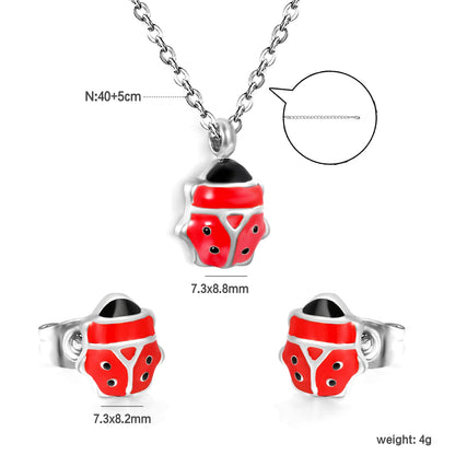 Seven star ladybug set Steel color/golden earrings: 7.3*8.2mm Pendant: 7.3*8.8mm0.3 Cross chain 40+5cm+6mm round plate asonjewelry