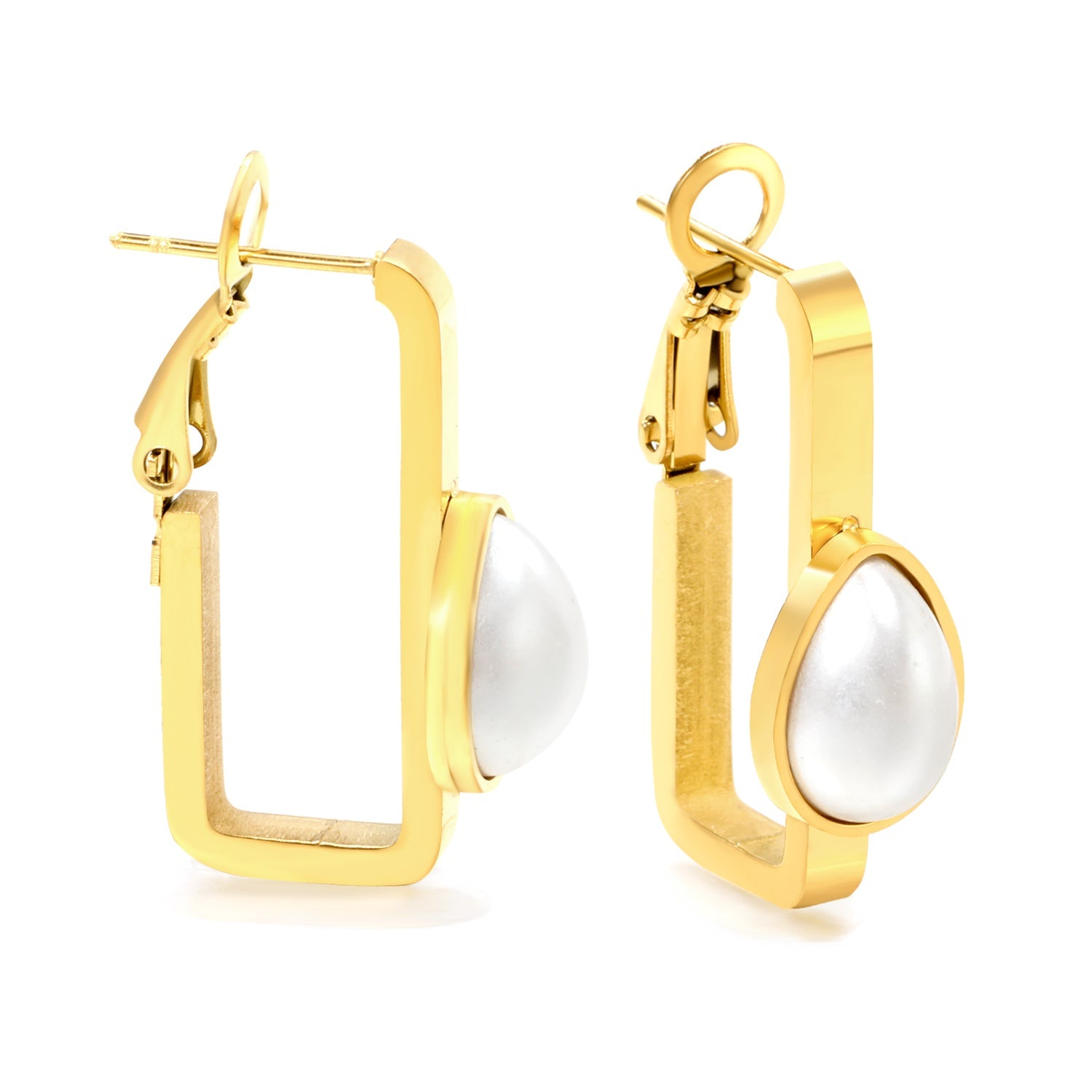 1.8*2.9*27mm rectangular hoop with teardrop shaped half-white pearl ear clips 8.9*12mm asonjewelry