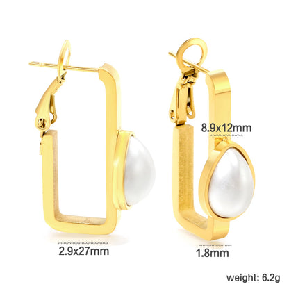 1.8*2.9*27mm rectangular hoop with teardrop shaped half-white pearl ear clips 8.9*12mm asonjewelry