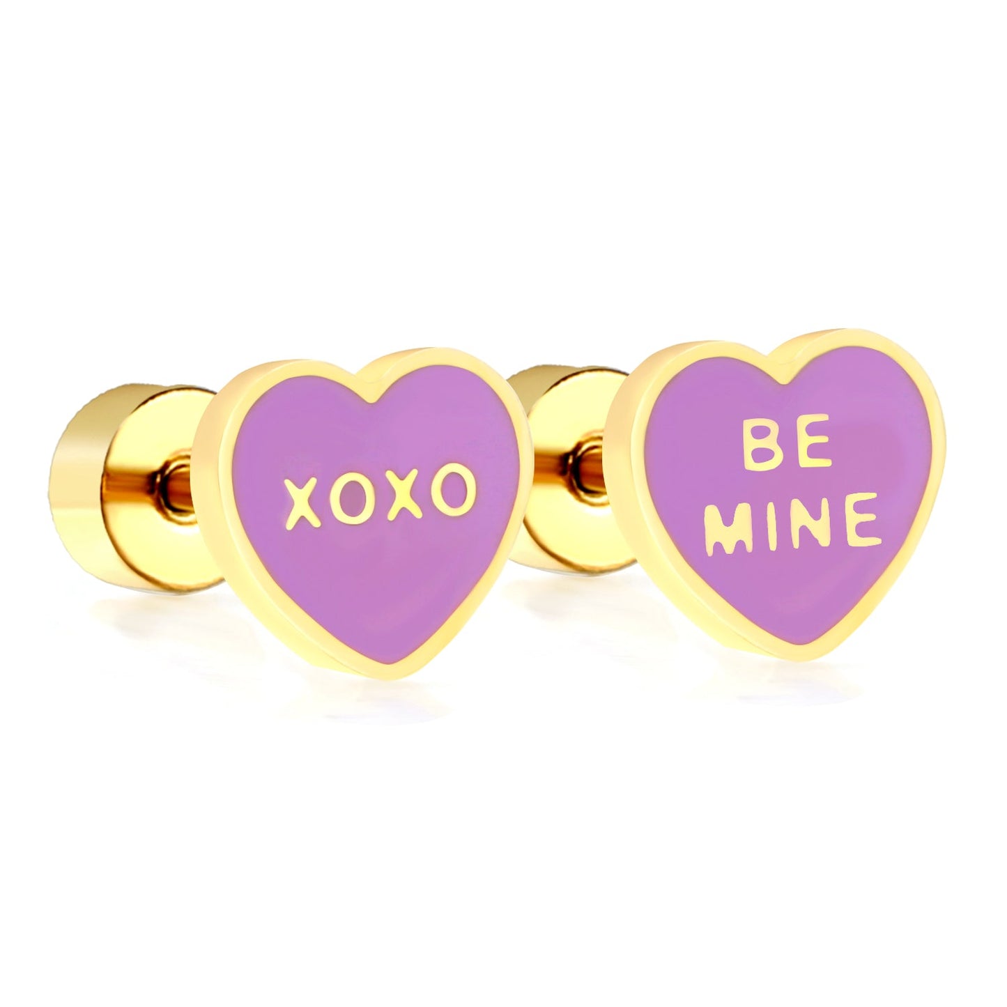 Screw plug 0.8*8mm pin 7*6.3mm heart with purple oil drop earrings gold color asonjewelry