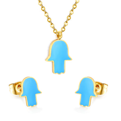 Glossy set Gold/light blue Earrings: 8.7*10.8mm Pendant: 10.7*13.6mm 0.3 cross chain 40+5cm+6mm round plate asonjewelry