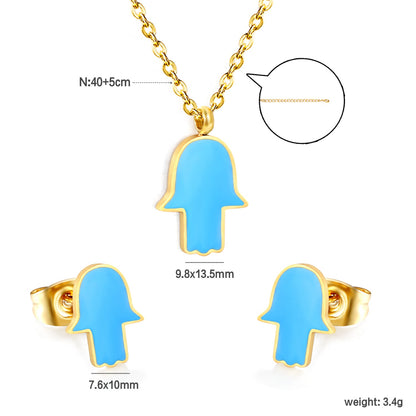 Glossy set Gold/light blue Earrings: 8.7*10.8mm Pendant: 10.7*13.6mm 0.3 cross chain 40+5cm+6mm round plate asonjewelry