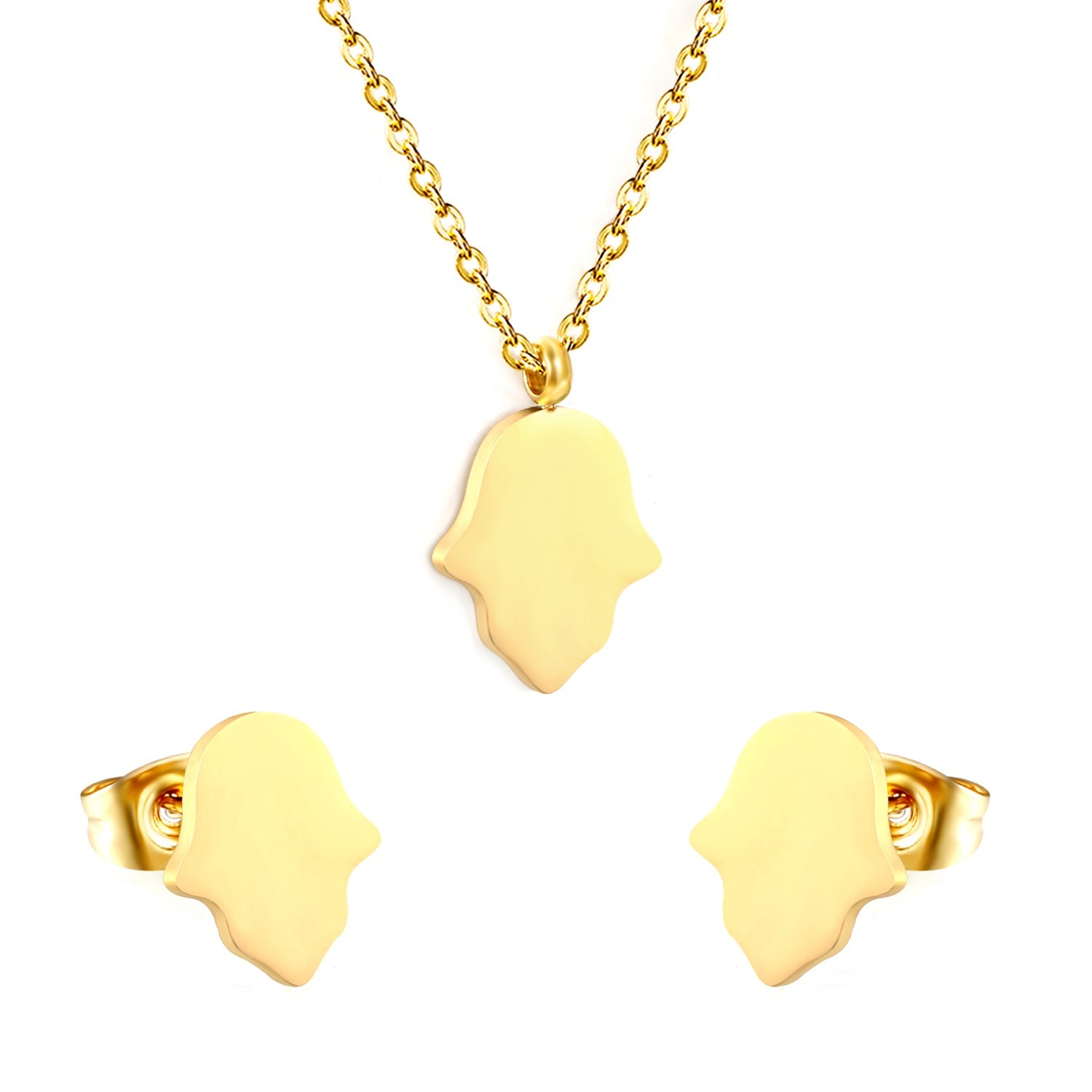 Glossy set Gold/light blue Earrings: 8.7*10.8mm Pendant: 10.7*13.6mm 0.3 cross chain 40+5cm+6mm round plate asonjewelry