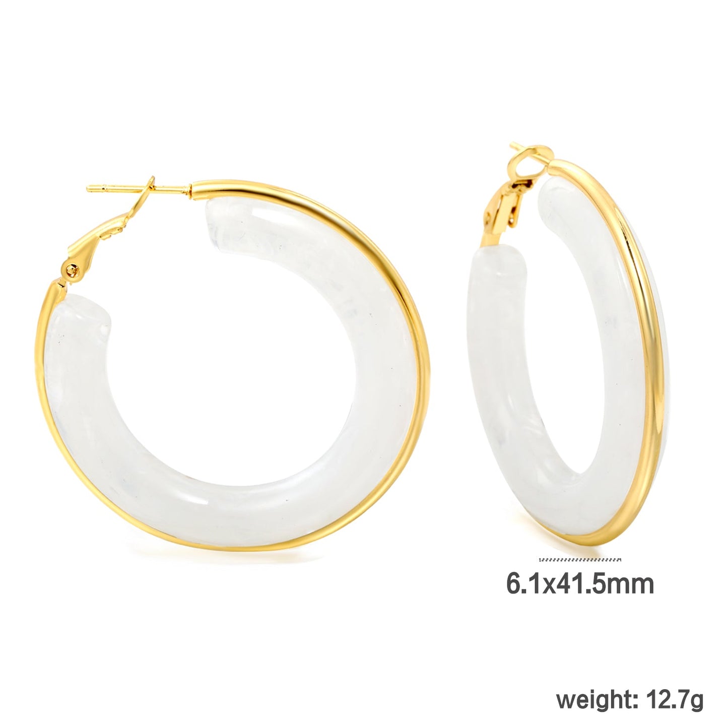 Round with White & Black & Green & Coffee Resin Loop Earrings 6.1*41.5mm asonjewelry