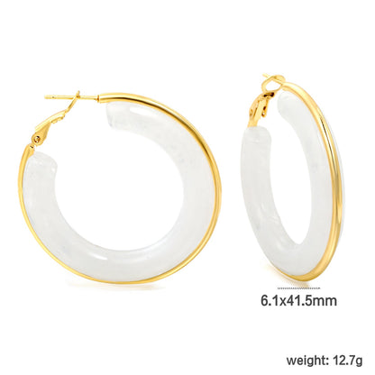 Round with White & Black & Green & Coffee Resin Loop Earrings 6.1*41.5mm asonjewelry