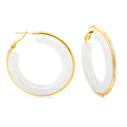 Round with White & Black & Green & Coffee Resin Loop Earrings 6.1*41.5mm asonjewelry