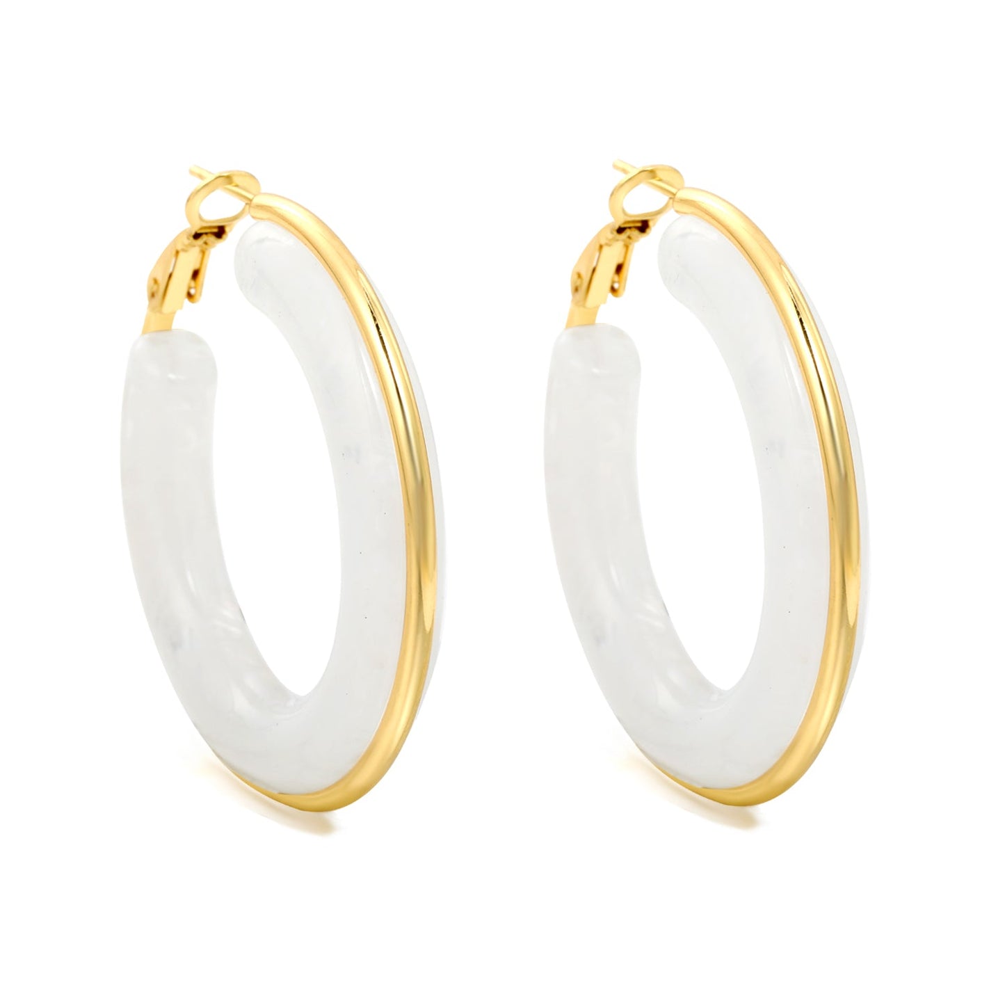 Round with White & Black & Green & Coffee Resin Loop Earrings 6.1*41.5mm asonjewelry