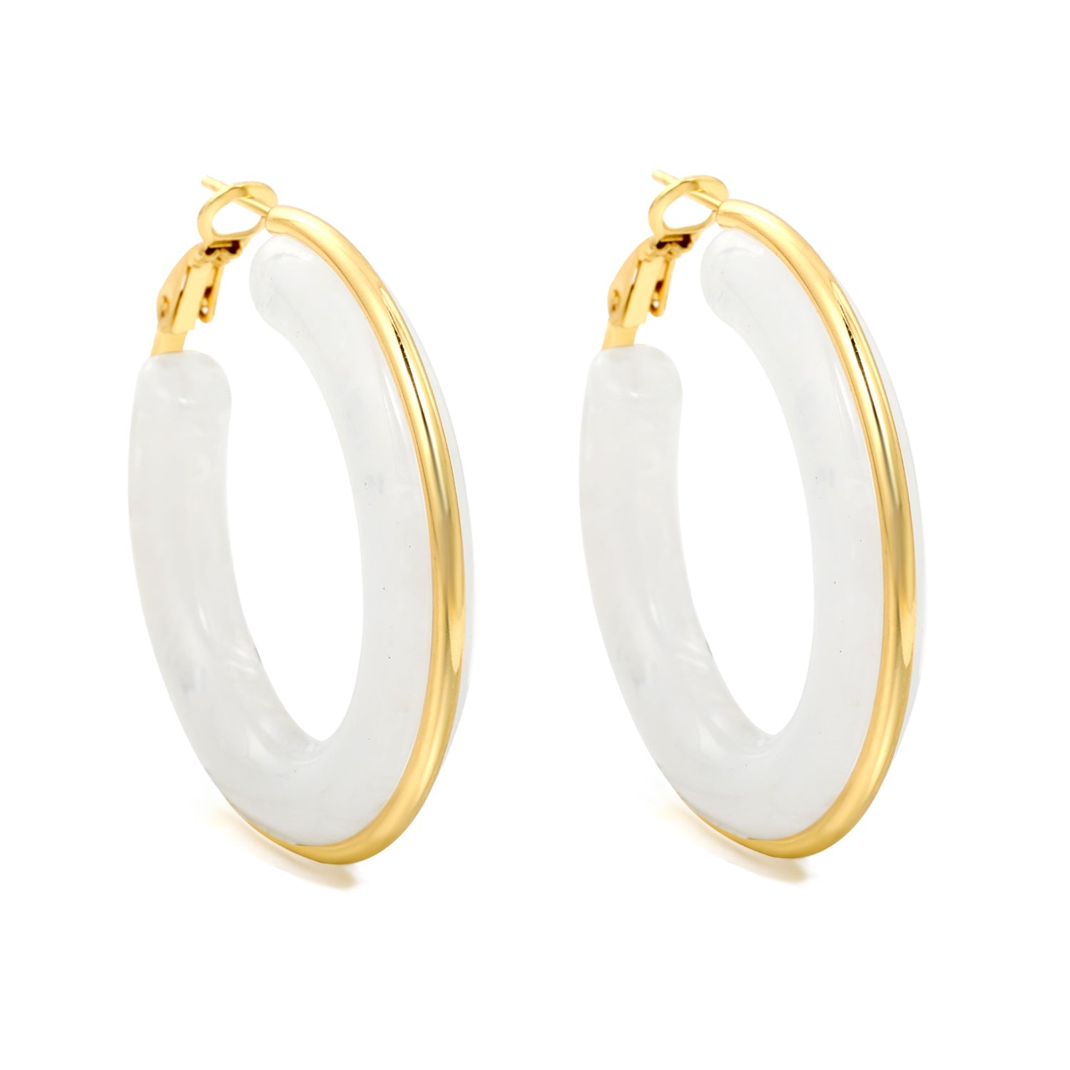 Round with White & Black & Green & Coffee Resin Loop Earrings 6.1*41.5mm asonjewelry