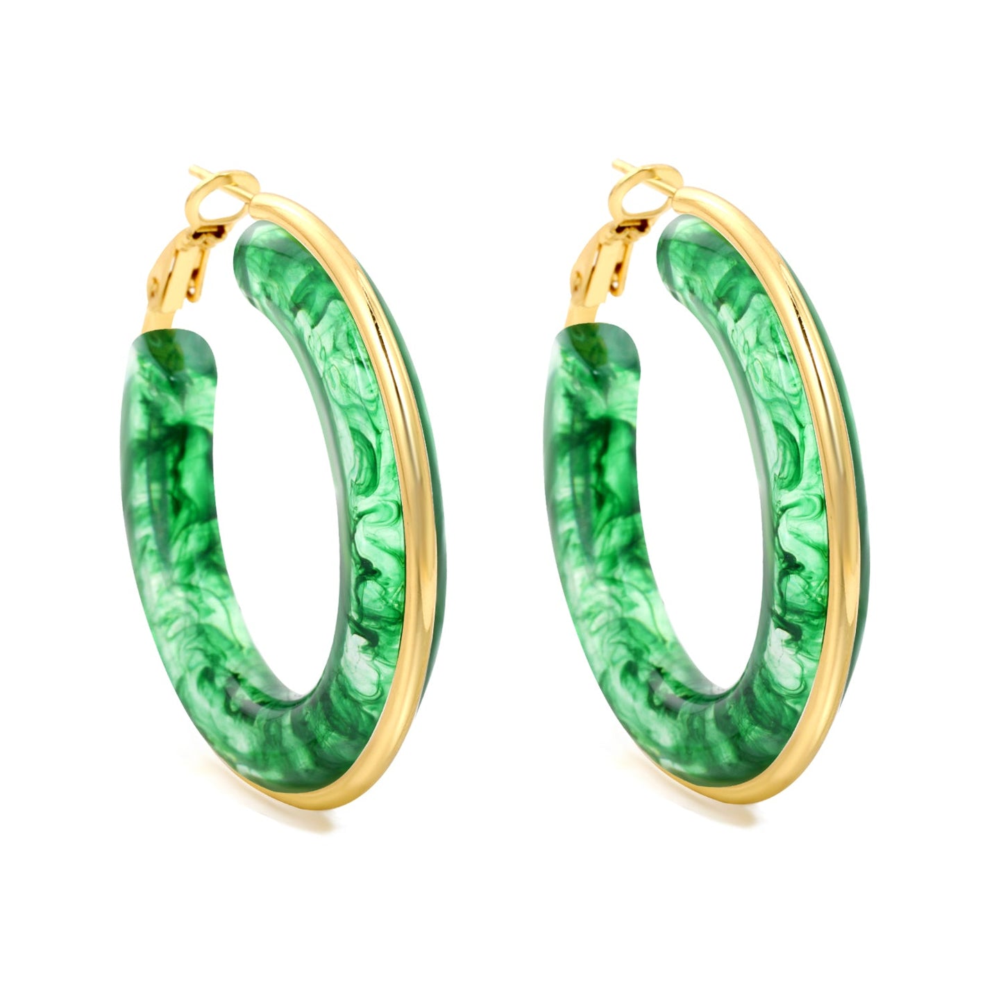 Round with White & Black & Green & Coffee Resin Loop Earrings 6.1*41.5mm asonjewelry